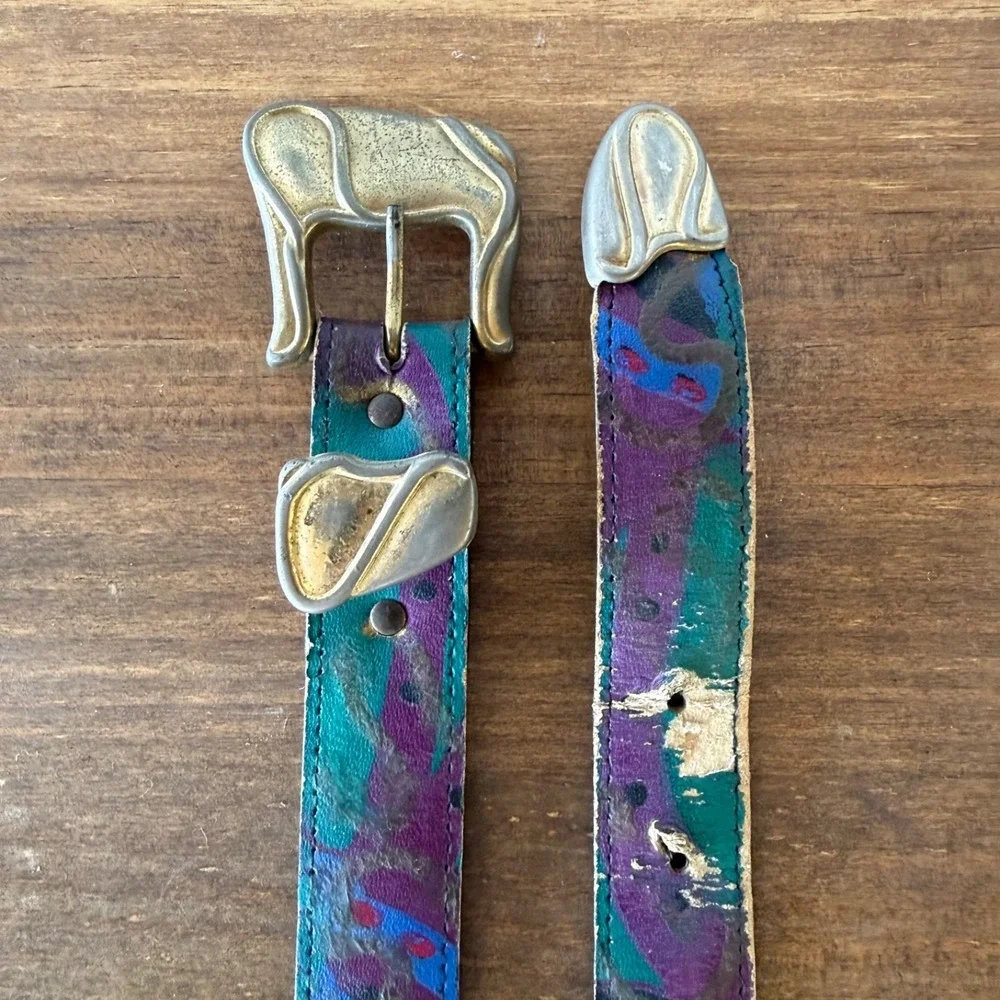 Vintage Abstract Art Leather Belt 36